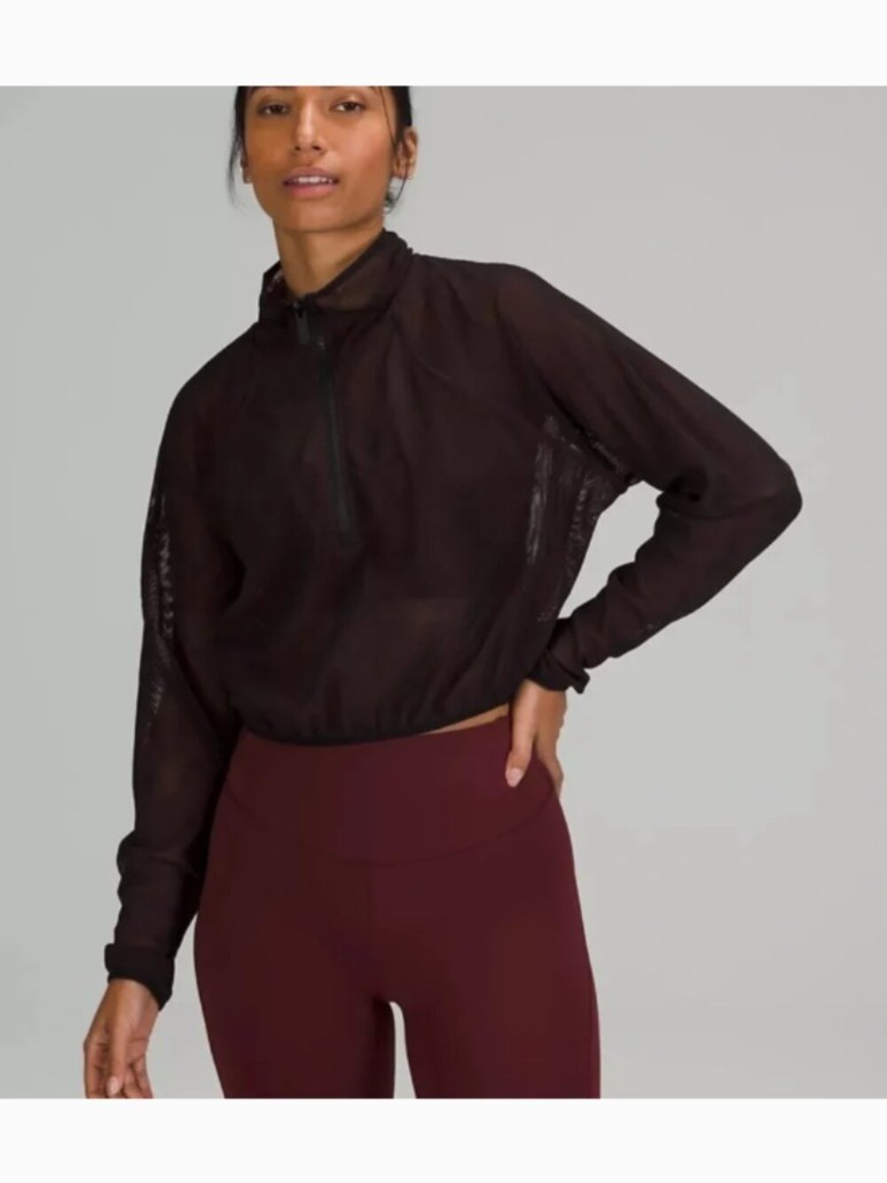 Lululemon Reversible Mesh 1/2 Zip Jacket 8 Black Red Merlot Lightweight Run